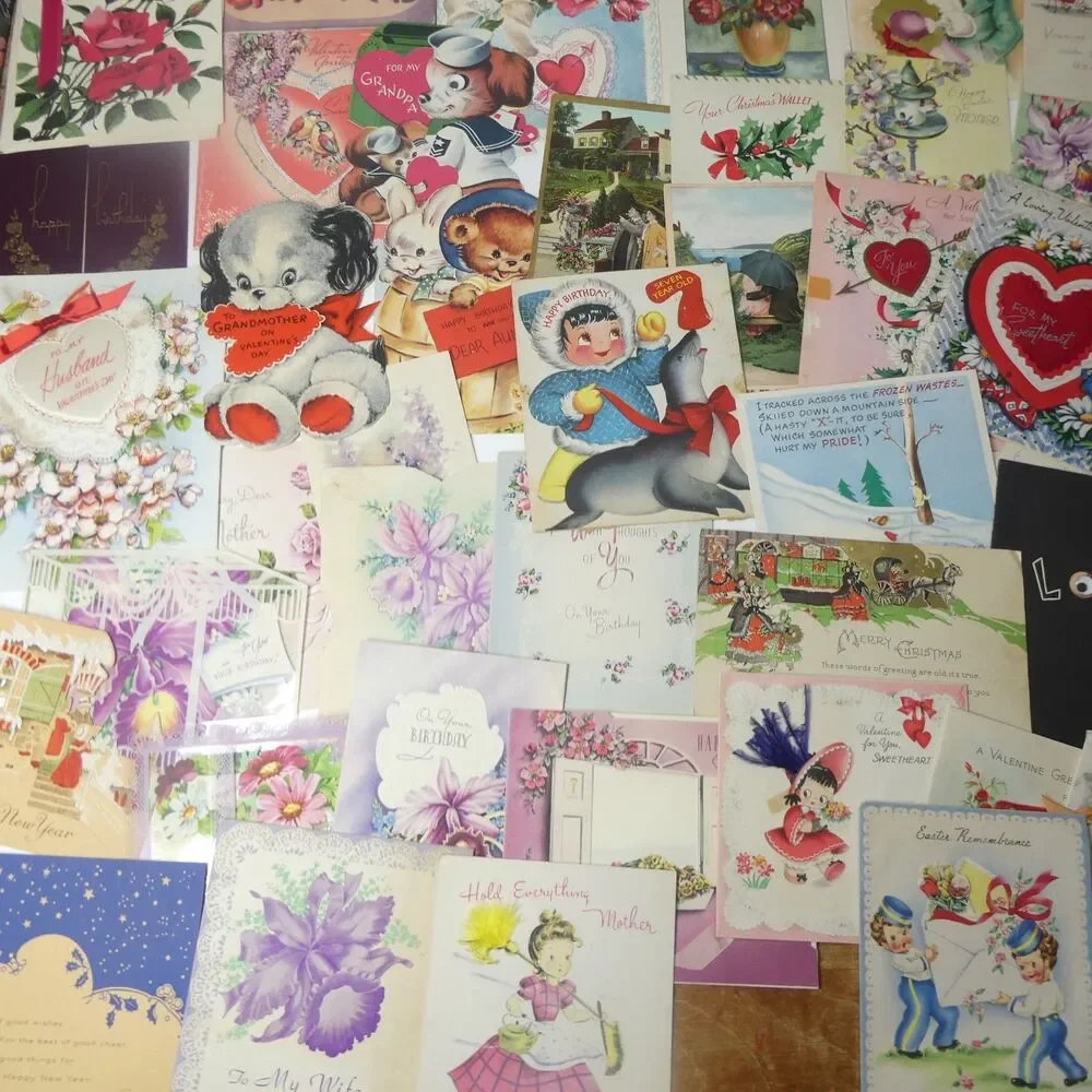Lot Vintage Holiday Greeting Cards Valentines Birthday Christmas Used